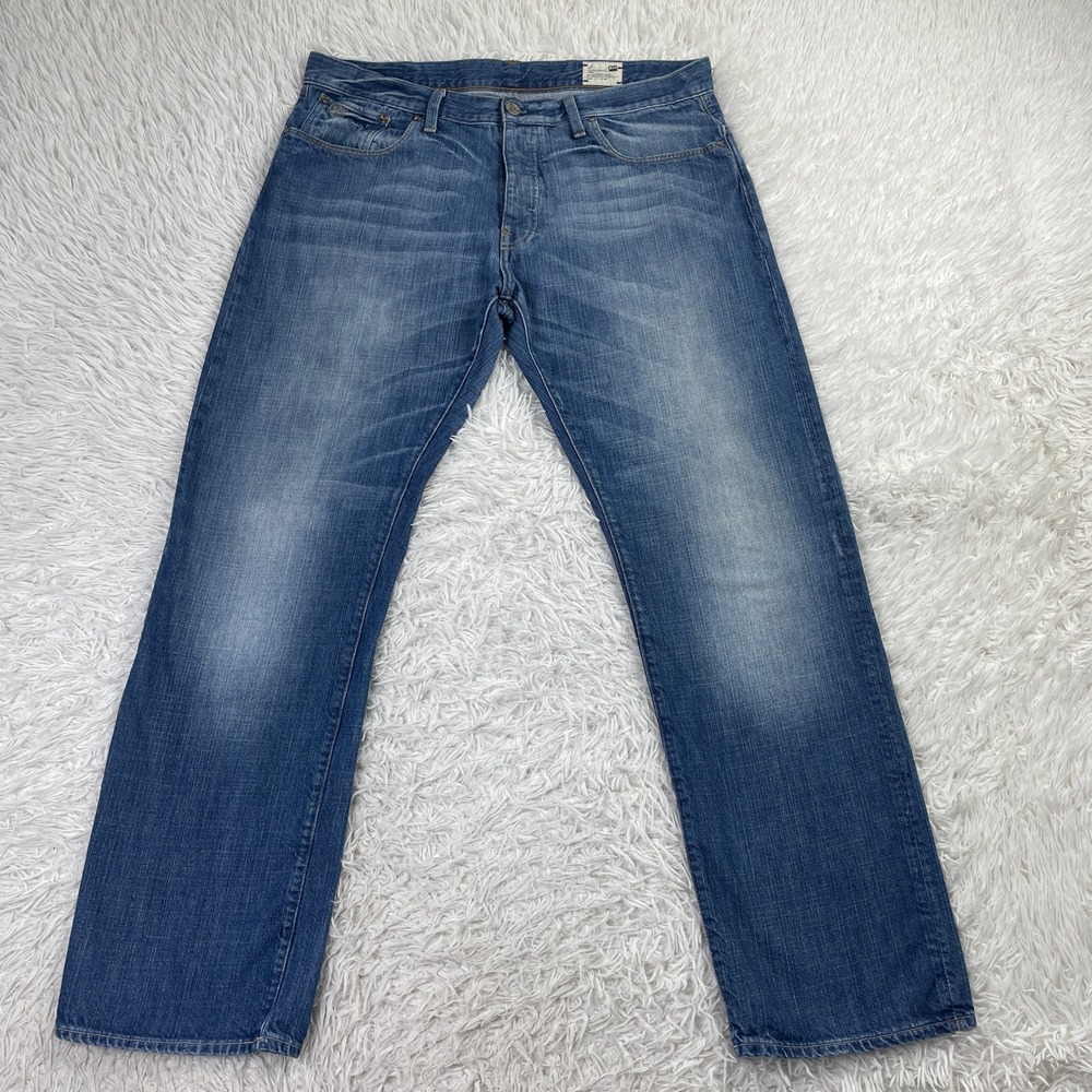G-Star Raw Pants Mens 38x33 Blue 3301 Slim Straight Button Fly Denim Jeans